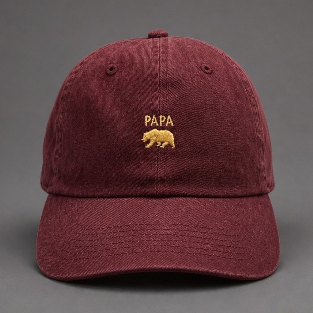 Wembley Papa Bear Hat Mens OS Maroon Excellent Embroidered Cotton Dad Cap